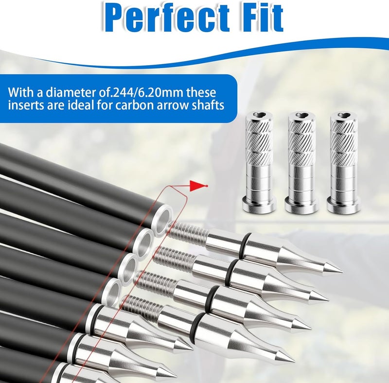 LUSTRIB 24 Pcs Archery Arrow Inserts, Aluminum .244/6.20mm Arrow Inserts for Carbon Arrows, Archery Practice Tips Fit Compound Bow Recurve Bow Inserts for Target Practice - Image 3